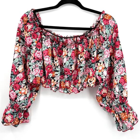 SHEIN Tops - Off-Shoulder Neckline‎ Cropped Top Women's 2XL Multicolor Floral Boho Chic Flowy
